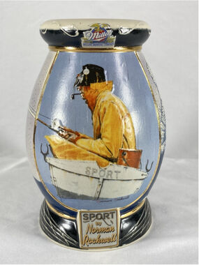 Miller Norman Rockwell SPORT Collector Stein 3rd Series Fishing Mug Box COA 2003